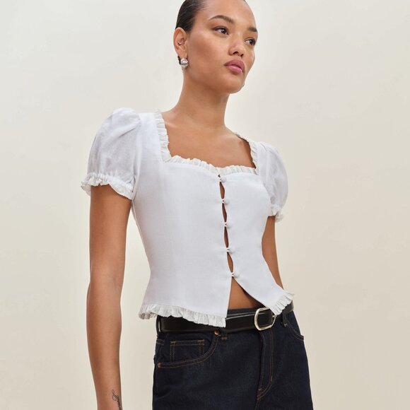 NWOT Reformation Rosemary Linen Top White US 4 - Picture 2 of 8